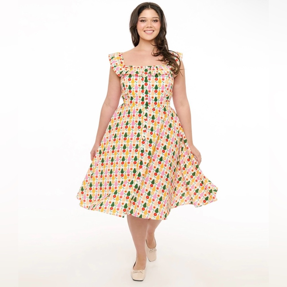 Unique Vintage Magnolia Place Multicolored Pear Print Barbara Swing Dress, NWT! - Picture 11 of 16